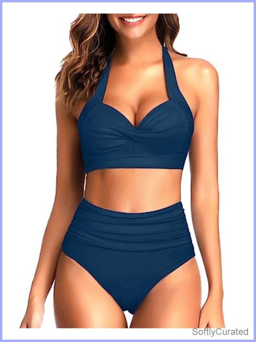 Two Piece High Waisted Bikini Set Halter Neck Push Up Padded Swimwear